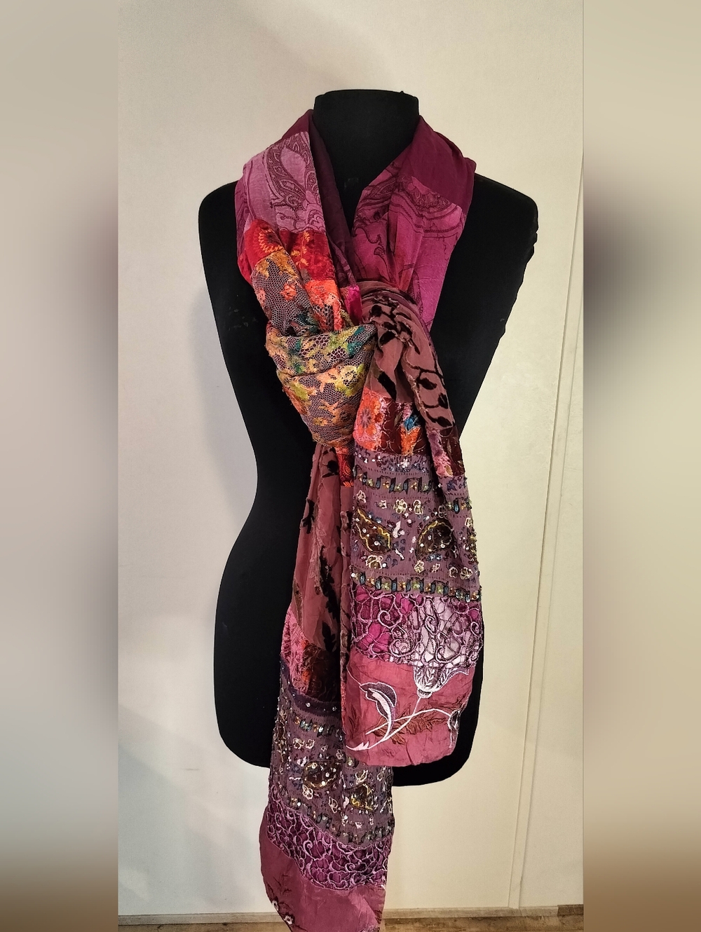 Boho Embellished Pink Floral Scarf